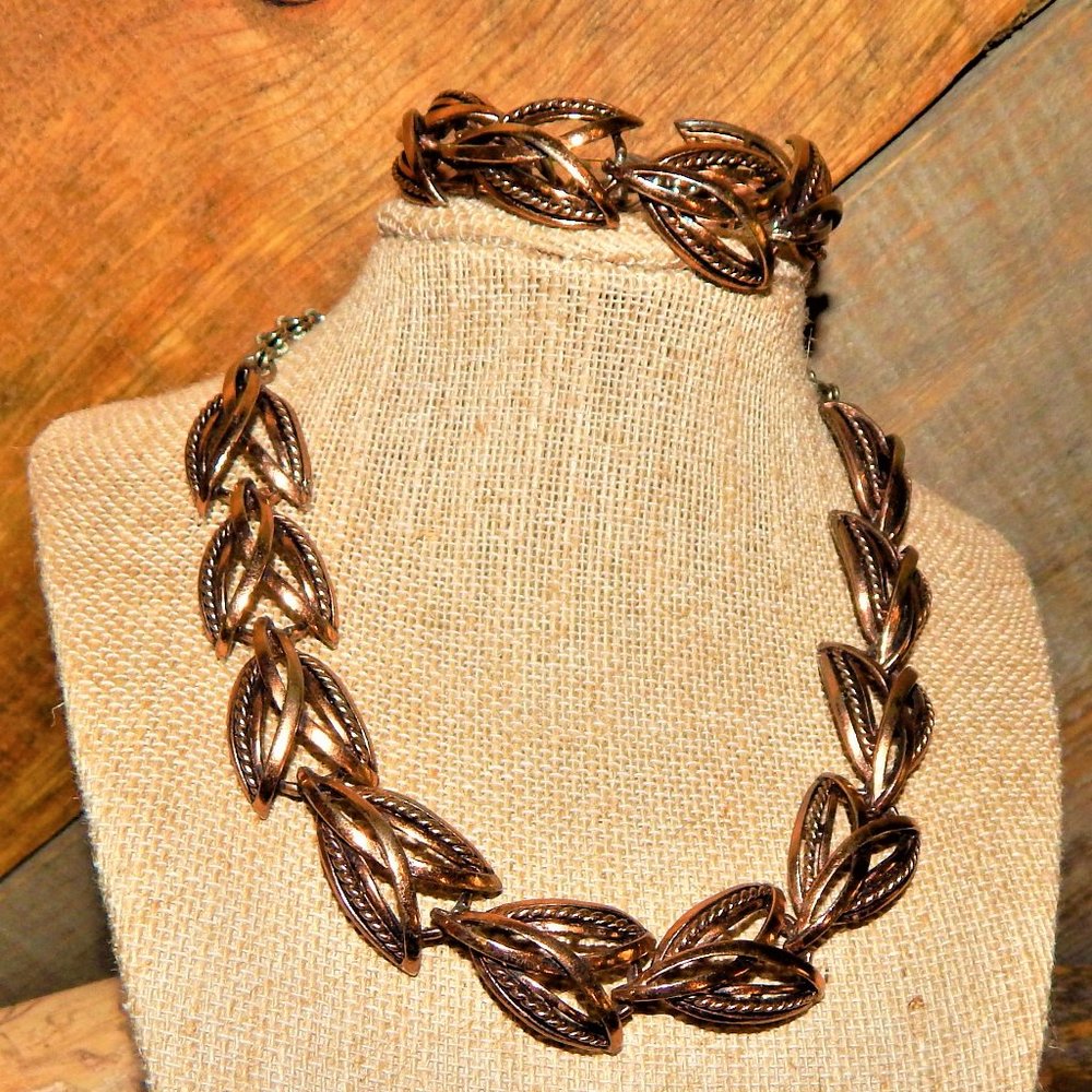 Rare Vintage Star Jewelry Copper Plated Necklace & Bracelet Set